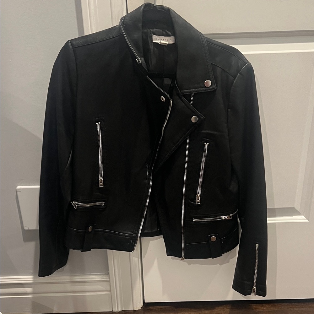 Black with silver detail biker jacket